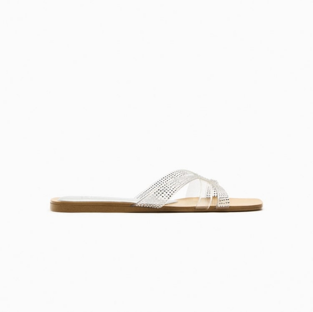 ZARA LIMITED EDITION RHINESTONE FLAT VINYL SANDALS - Picture 5 of 5